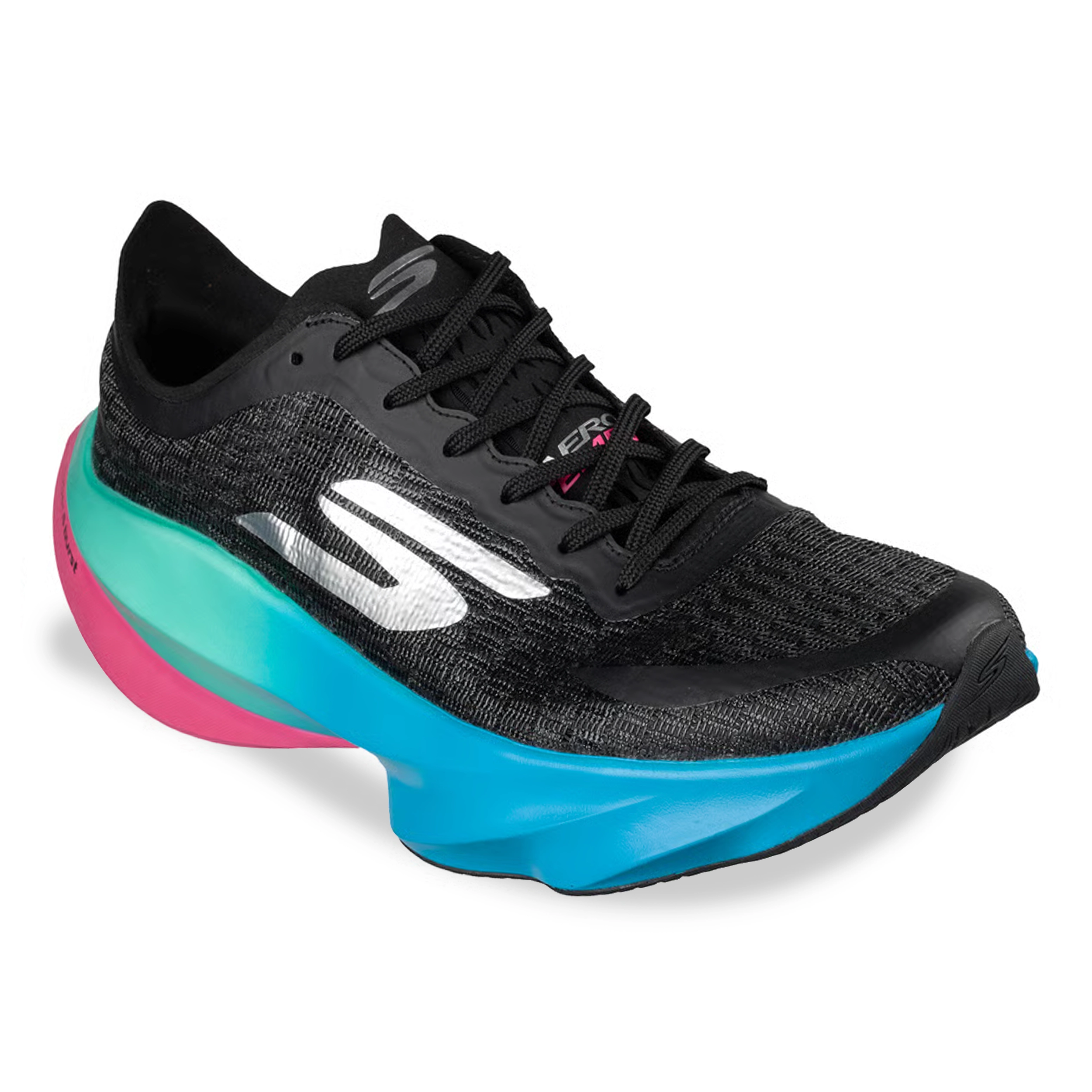 Tênis Skechers Aero Tempo masculino preto visto de outro ângulo mostrando design moderno